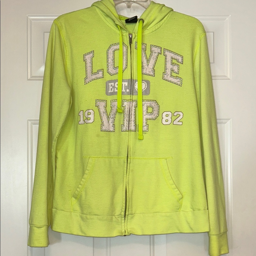 Hard Candy Love Hoodie Junior’s Sz XL 15/17 Lime Green Full Zip Casual